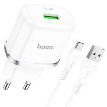 PTC HOCO charger USB 3A QC3.0 Fast Charge Special Single Portwith micro cable N3 white