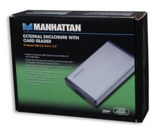 MANHATTAN External Enclosure with Card Reade (8in1)r and One-Touch Copy, for 2.5" IDE HDD, USB2.0, copys files from card to HDD without computer, 702911