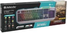 DEFENDER Wired gaming keyboard Stainless GK-150L RGB "rainbow" backlight Key, EN + BONUS inside, 45154
