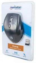 MANHATTAN Curve Wireless Optical Mouse USB, Five Button with Scroll Wheel, 1600 dpi, Black/Black 179386