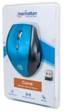 MANHATTAN Curve Wireless Optical Mouse USB, Five Button with Scroll Wheel, 1600 dpi, Black/Blue 179294