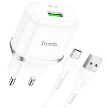 PTC HOCO charger USB 3A QC3.0 Fast Charge Special Single Portwith Type-C cable N3 white