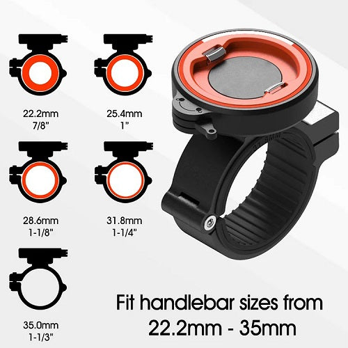Telefono laikiklis motociklui, dviračiui, elektriniui dviračiui, vaikų vežimėliui, el. paspirtukui, tvirtinimas 22.2-35 mm